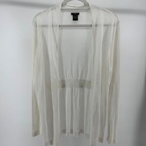 Ann Taylor XL Cream Open Front Knit Cardigan‎ Ramie Blend Layering Top Fall